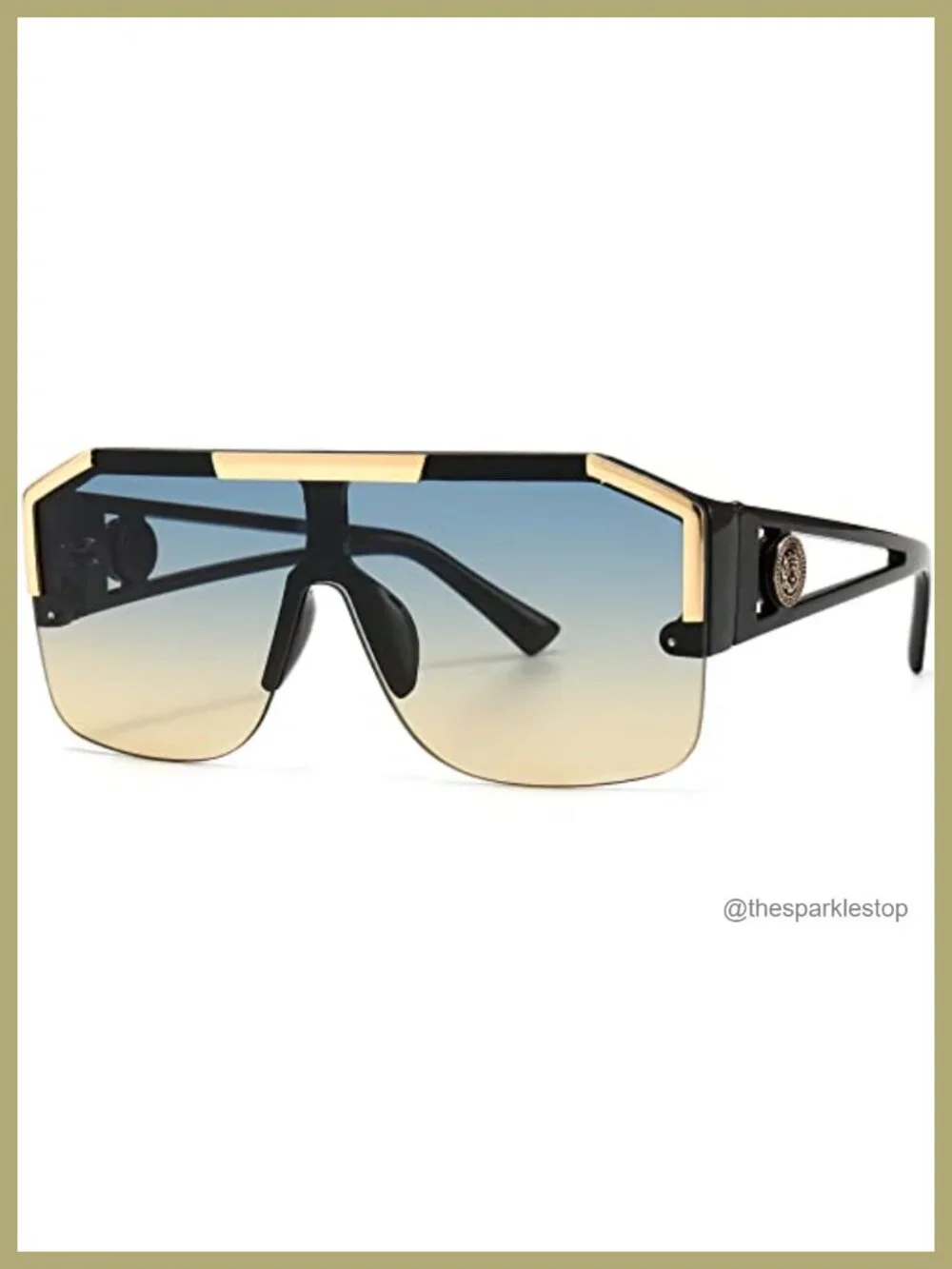 Vintage Oversized Square Shield Sunglasses Metal Frame Unisex Retro UV